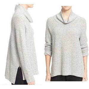 Vince Side Zip Cashmere Blend Cowl Neck Gray Women's Sweater